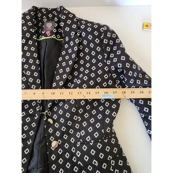 VINCE CAMUTO Women's Black White Diamond Print Blazer Jacket SZ 4 - Picture 6 of 9
